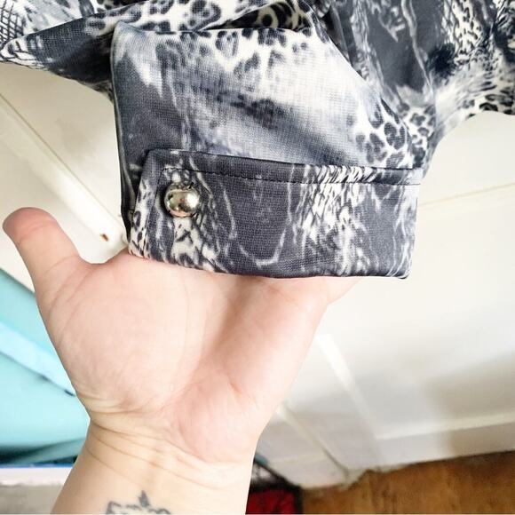 VTG Vintage Throwback 80s Jacket Leopard Print Long Sleeve High Neck L Retro - Picture 5 of 8